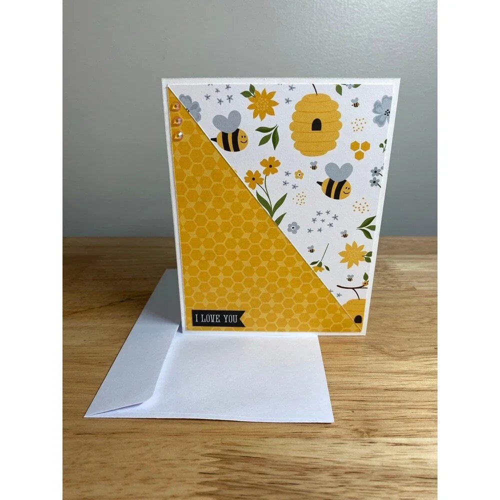 Bee & Honey I Love You Greeting Card Handmade A2 Card – All Occasion Blank Card